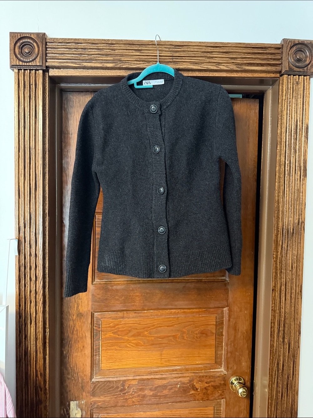 Zara Dark Charcoal Button-Up Knit Cardigan
